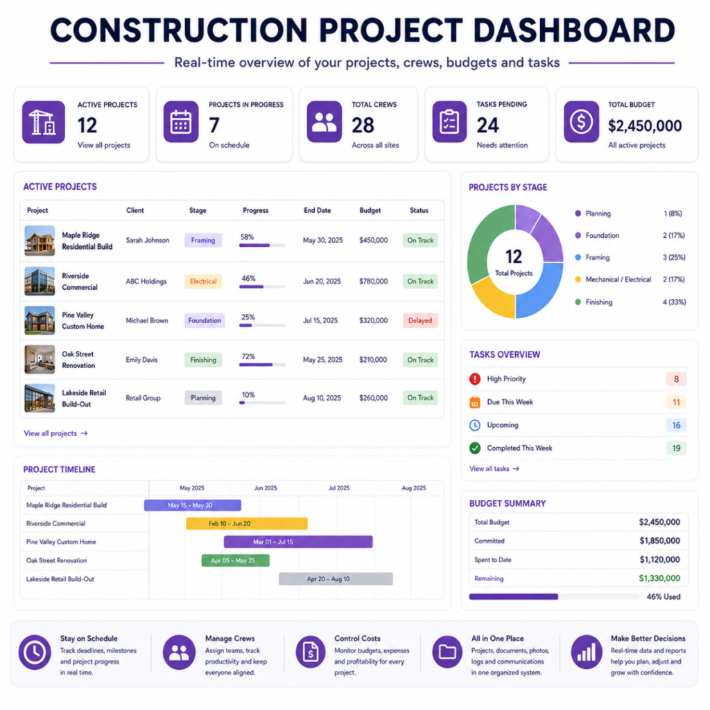 Construction project dashboard overview