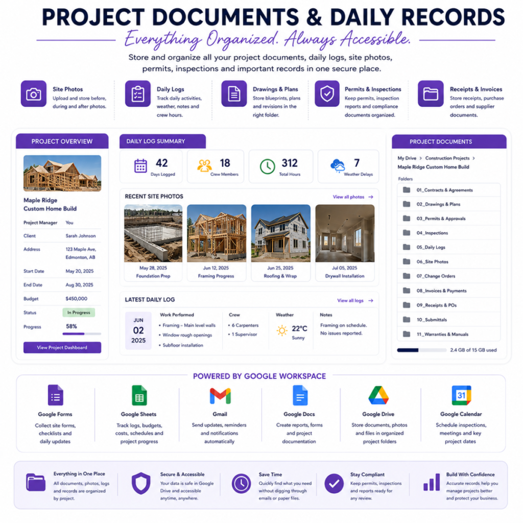 Custom Order Construction Admin and Project Management Google Automation Service