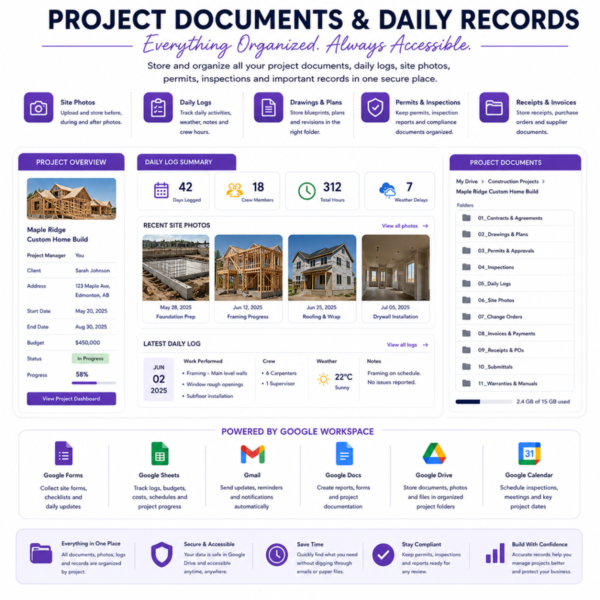 Custom Order Construction Admin and Project Management Google Automation Service