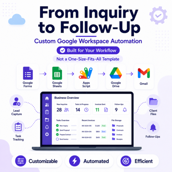 Custom Order Construction Admin and Project Management Google Automation Service