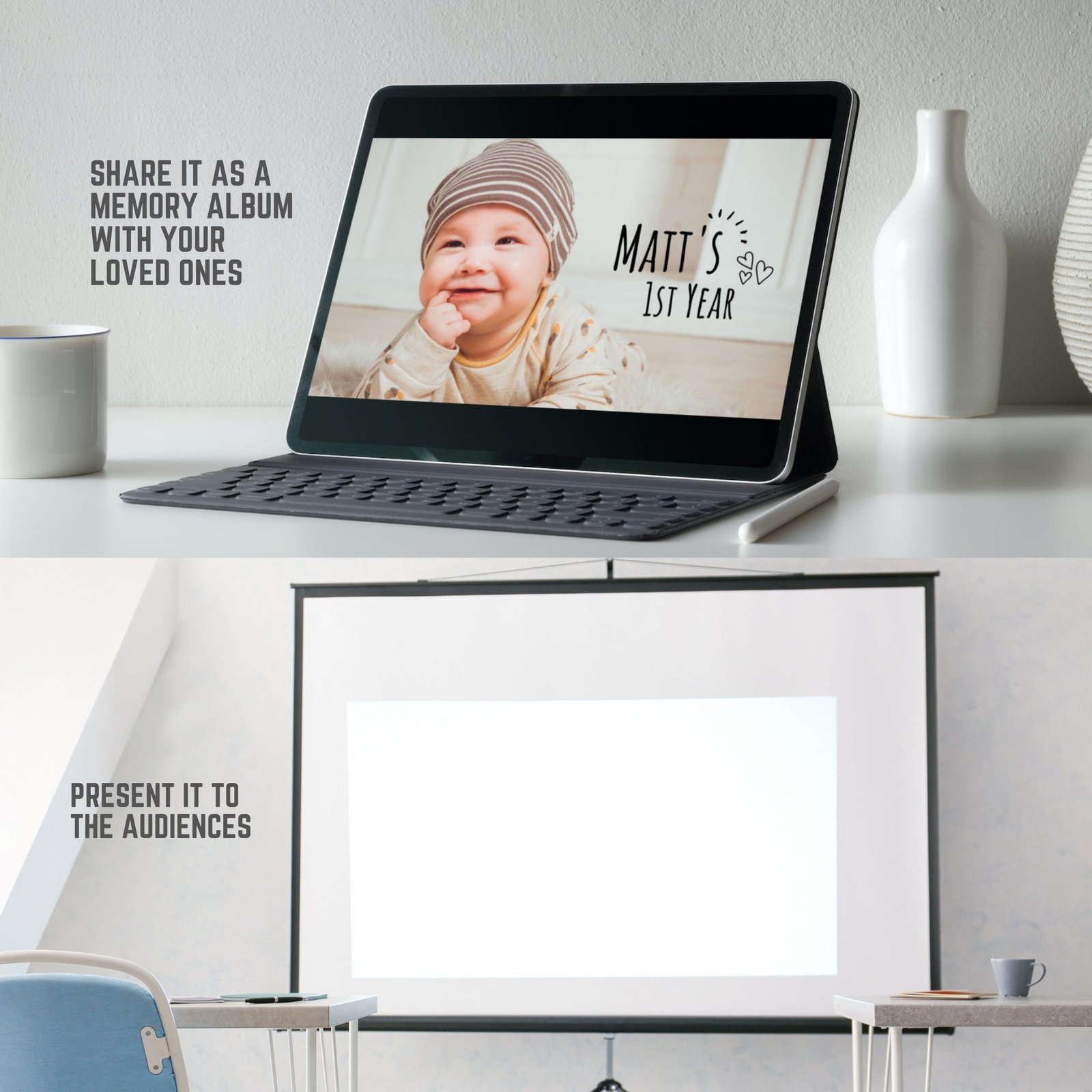 Baby First Birthday Slideshow Presentation Template with Music Photo Collage Digital Video Movie Album Book Canva Text Image Song Editable - Image 6