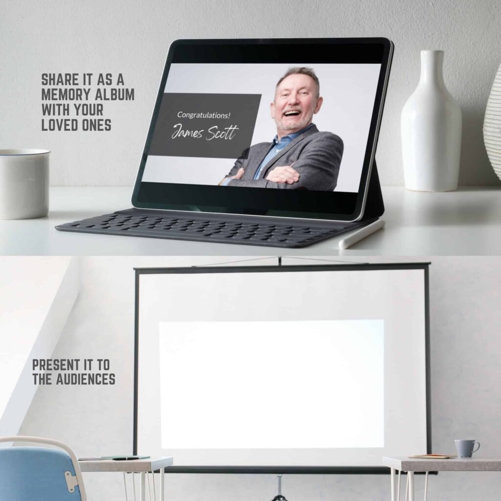 Digital Retirement Slideshow Video Presentation Canva Template with Music