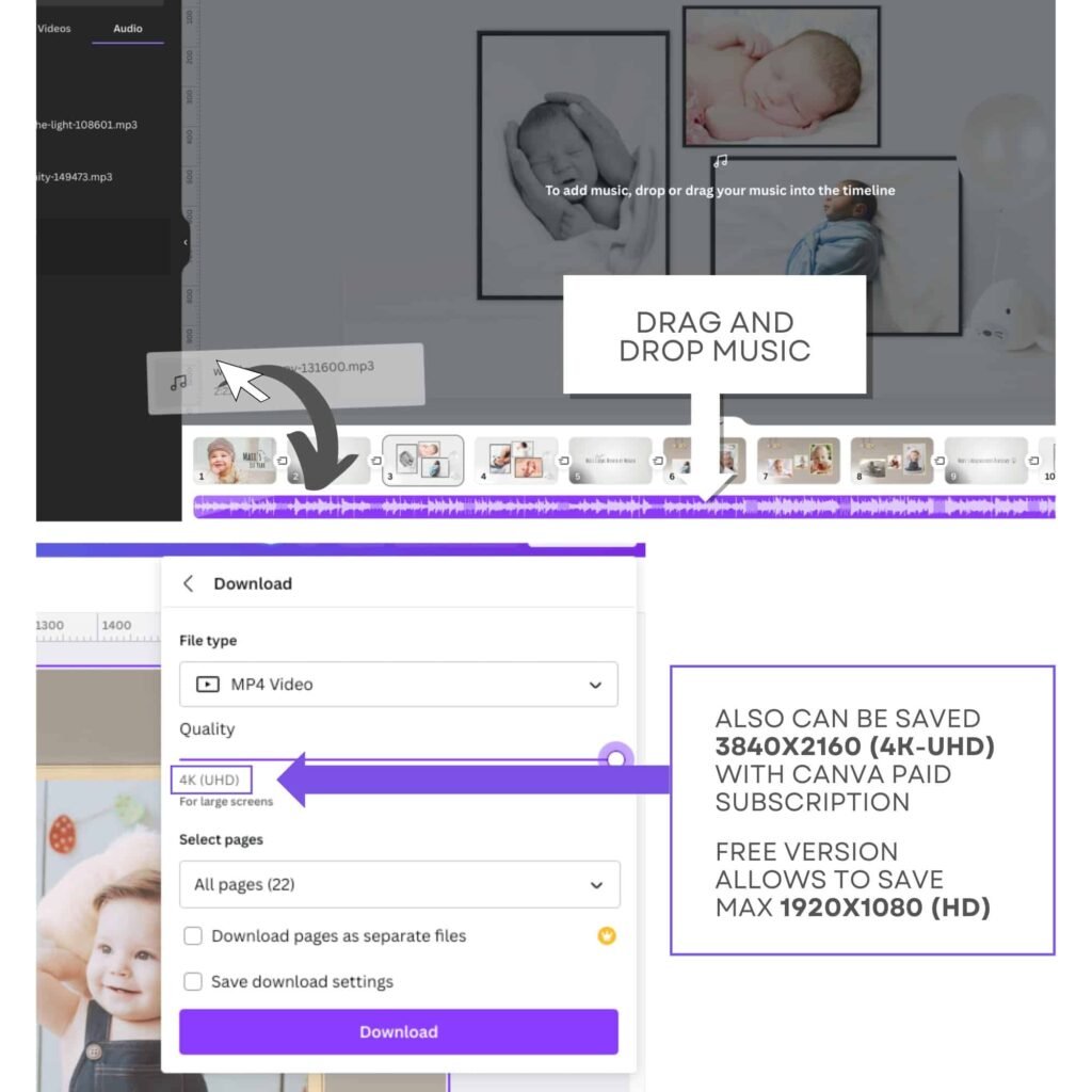 Video editing interface with download options