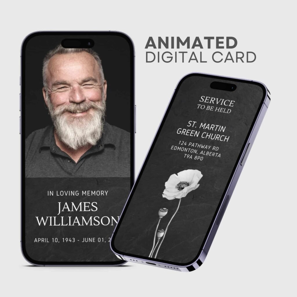 Animated Digital Funeral Announcement Video Invitation Canva Template