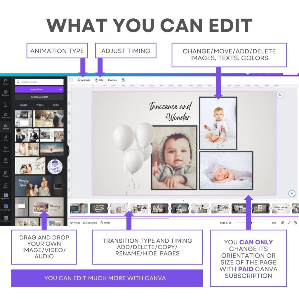 White Digital Funeral Slideshow Video Presentation Canva Template with Music