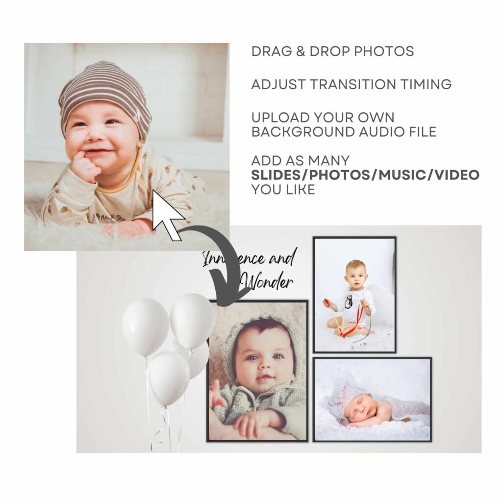 White Digital Funeral Slideshow Video Presentation Canva Template with Music