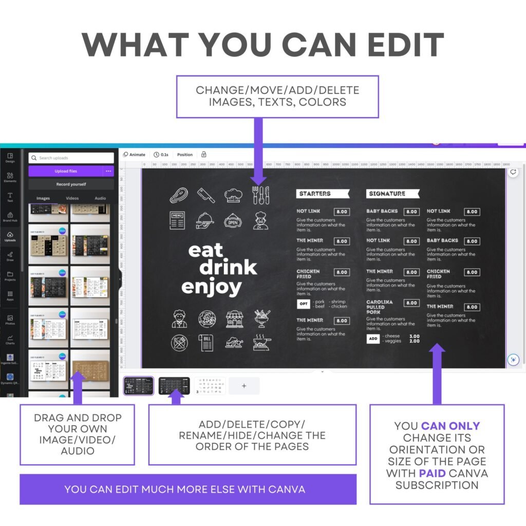 Chalkboard TV Digital Menu Board Horizontal Canva Template