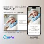 Funeral Obituary Announcement Slideshow and Video Invitation Canva Template Bundle with Music