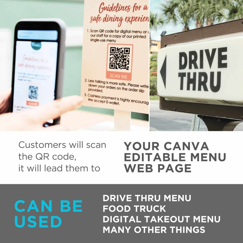 Black Digital Mobile Menu Template with QR Code Scan for Restaurants and Cafe