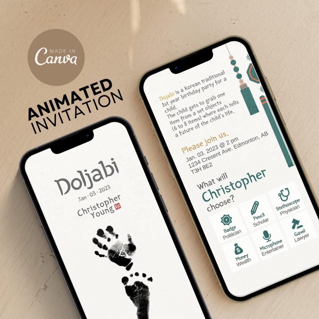 Digital Korean First Birthday Doljanchi Invitation Website Canva Template with Auto RSVP Tracker