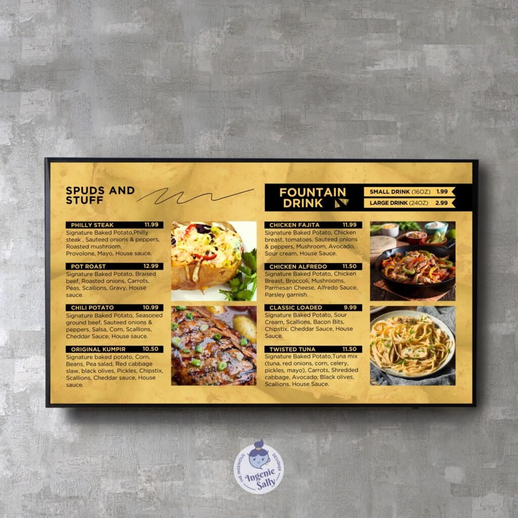 1 Screen Custom Static TV Digital Menu / LED Menu Board Design Service