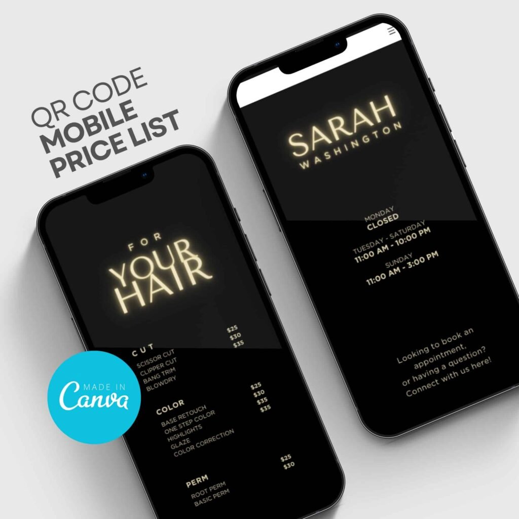 Beauty and Salon Digital Price List Canva Template with QR Code