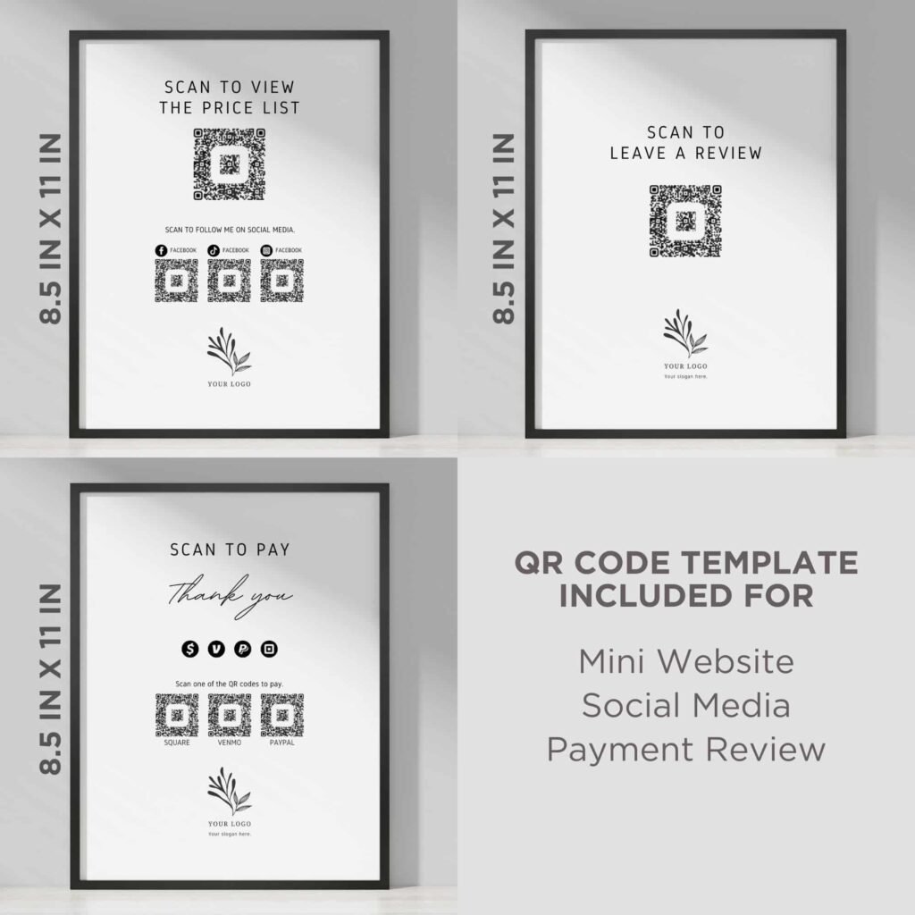Beauty and Salon Digital Price List Canva Template with QR Code