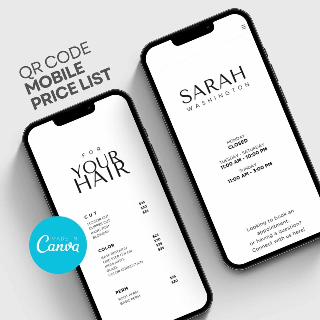 Beauty and Salon Digital Price List Canva Template with QR Code
