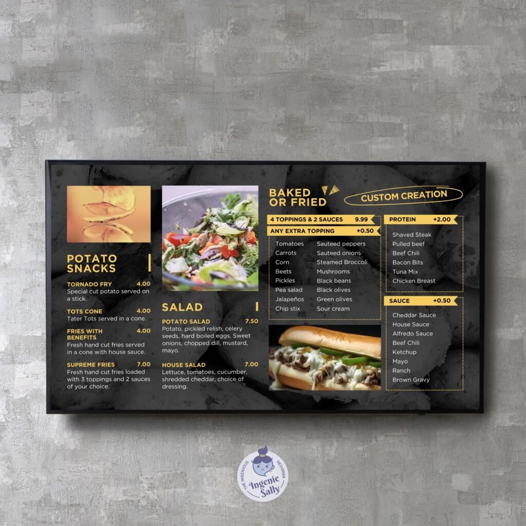 1 Screen Custom Animated TV Digital Menu Board Design Service