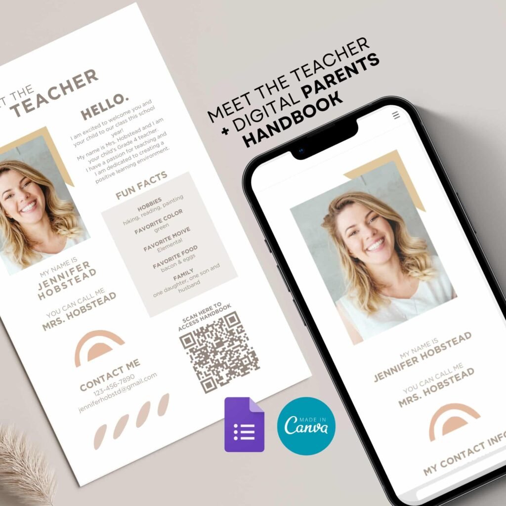 Digital Meet the Teacher Parent Welcome Guide Canva Template with QR Code