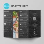 Black Printable Trifold Restaurant Takeout To Go Menu Brochure Canva Template
