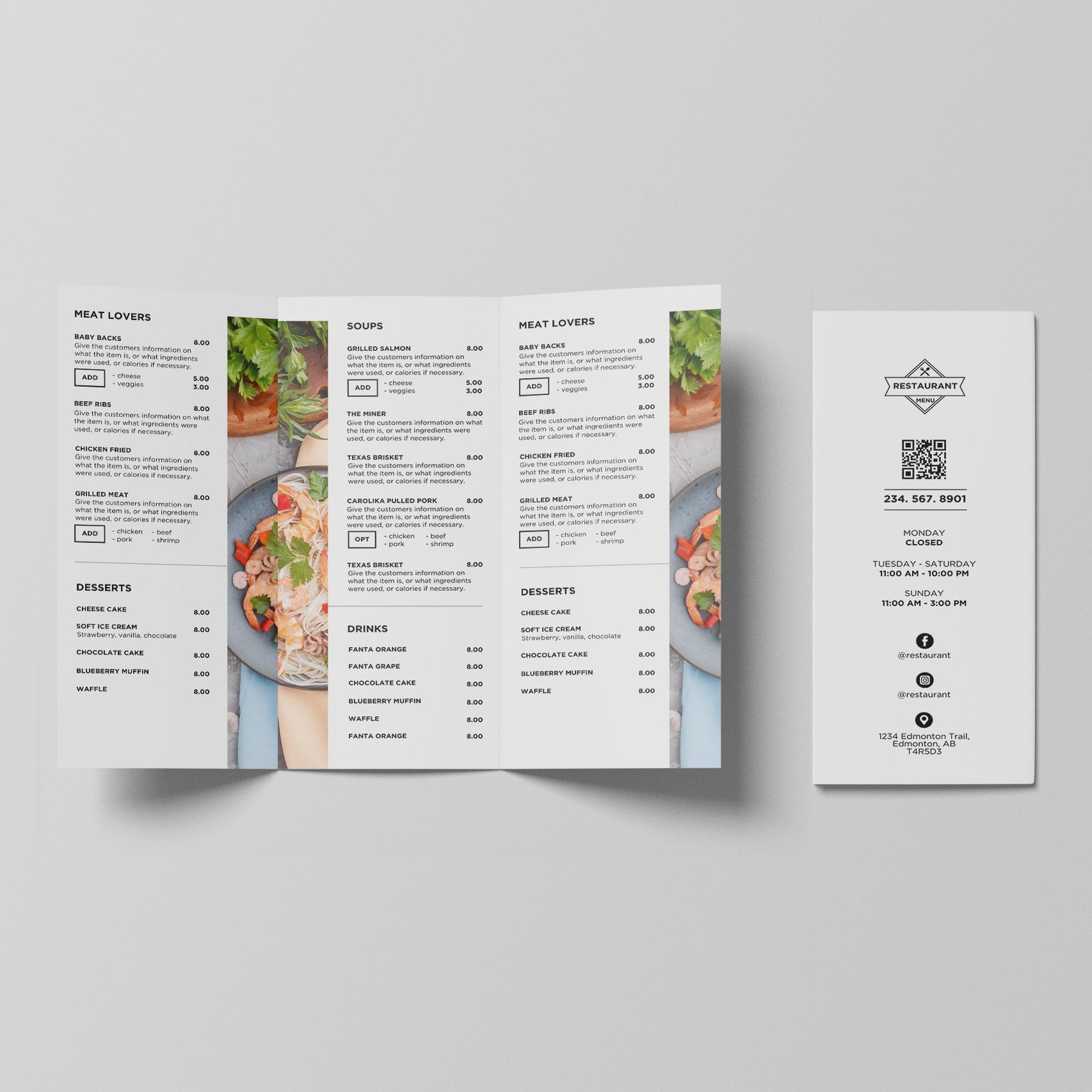 Trifold Takeout To Go Brochure Menu Template for Restaurant Pizza Burger Cafe Breakfast Drive Thru Food Truck Kitchen Canva Editable Modern - Image 4