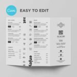 Simple White Printable Trifold Restaurant Takeout Editable Menu Brochure Canva Template