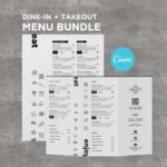 Simple White Table DIY Menu and Matching Takeout Menu Canva Template Bundle