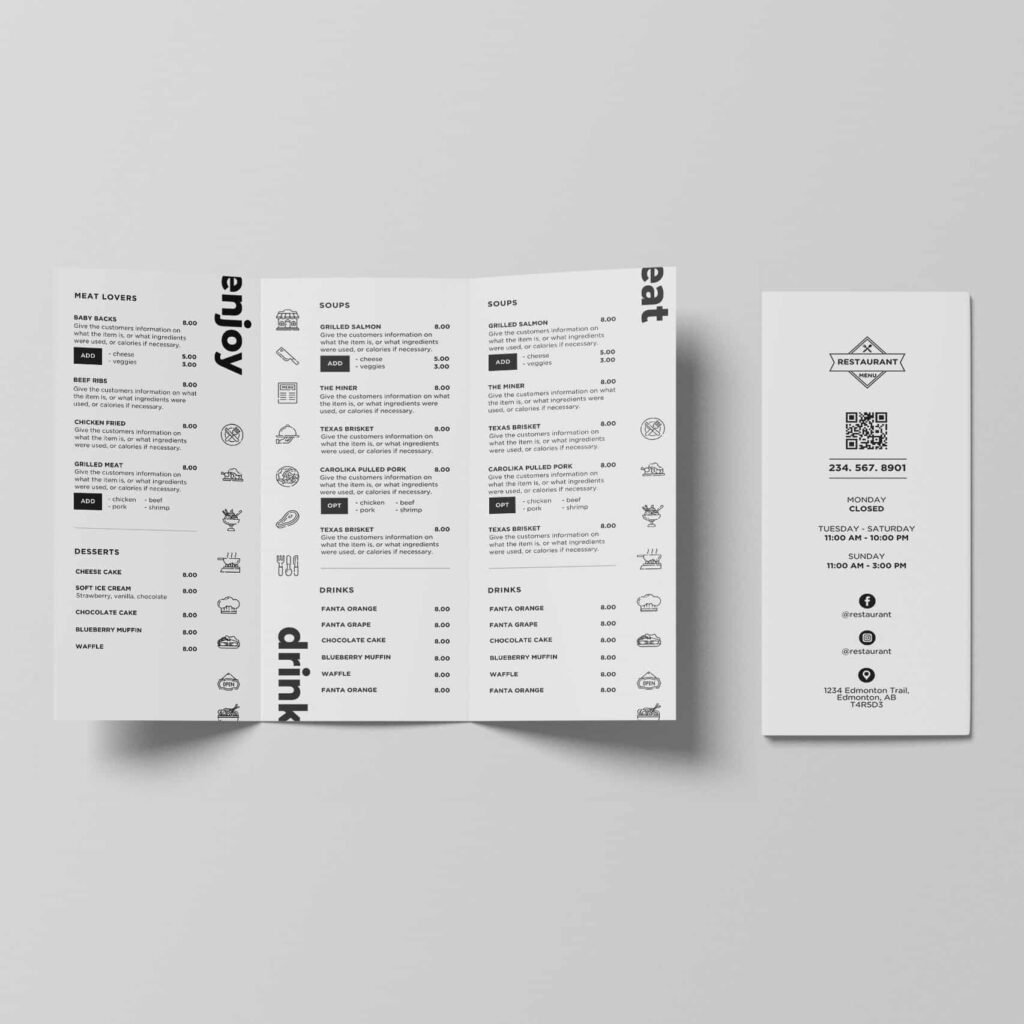 Simple White Table DIY Menu and Matching Takeout Menu Canva Template Bundle