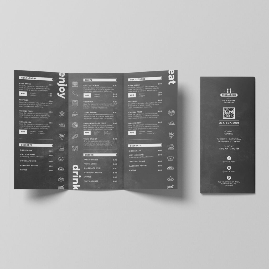 Chalkboard Horizontal TV Digital Menu Board and Matching Takeout Menu Canva Template Bundle