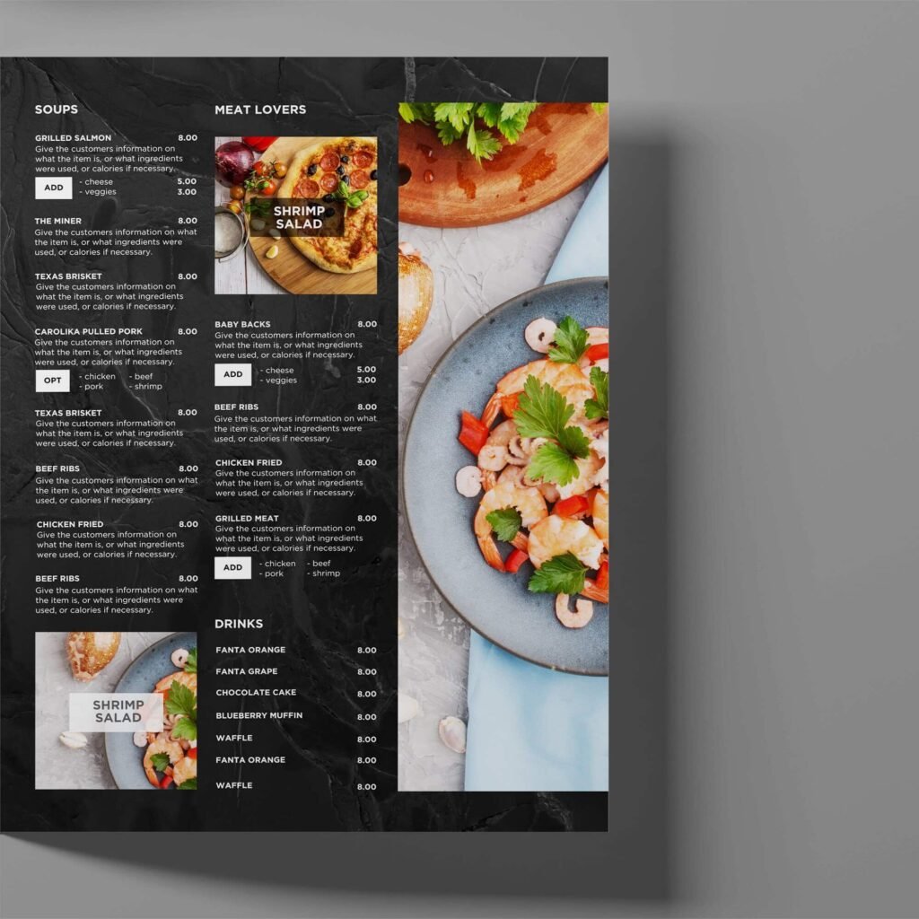 Black Table Menu and Matching Takeout Menu Canva Template Bundle