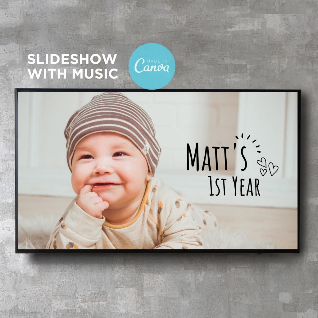Digital Baby Birthday Slideshow Video Presentation Canva Template with Music