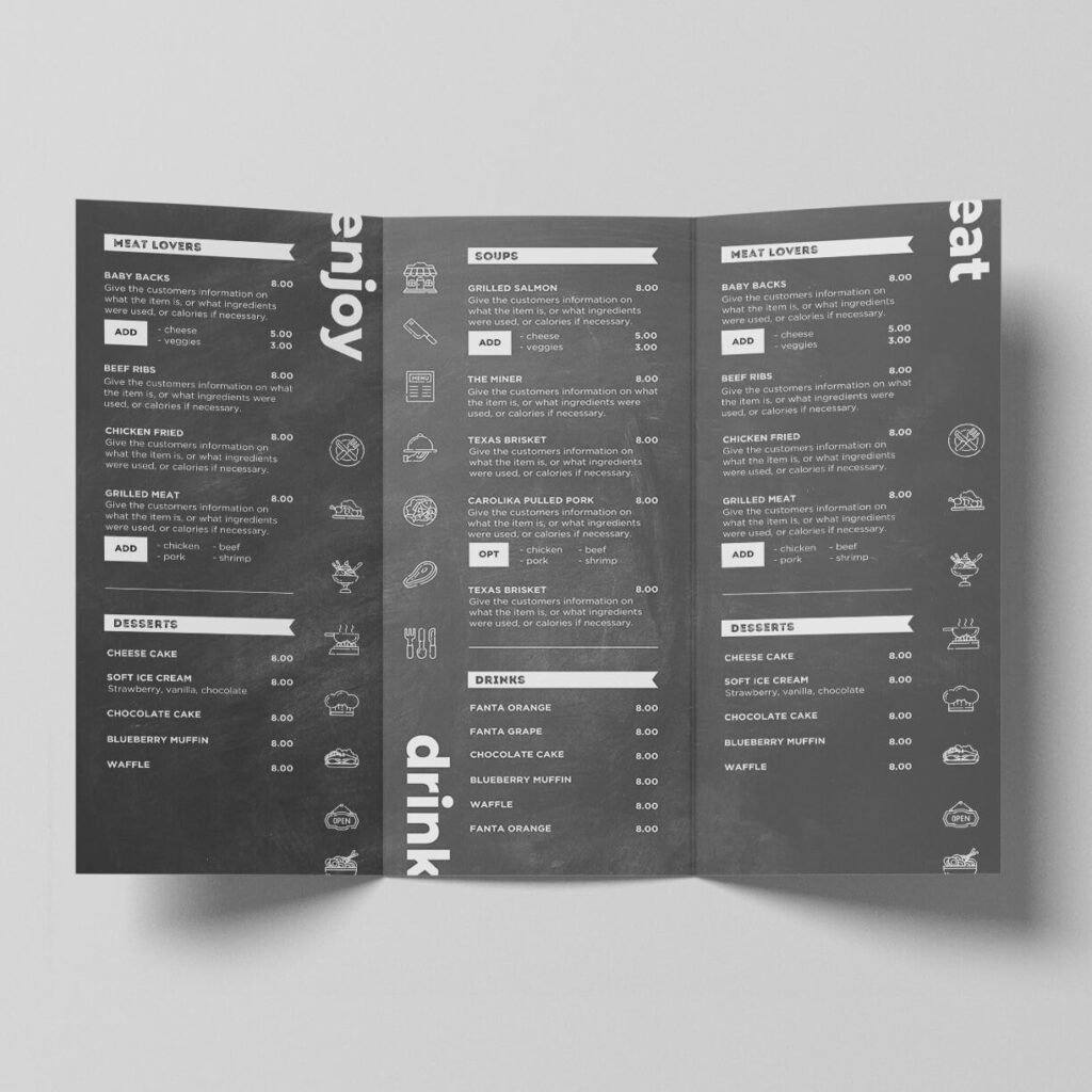 Chalkboard Printable Canva Trifold Brochure Restaurant Takeout Menu Template