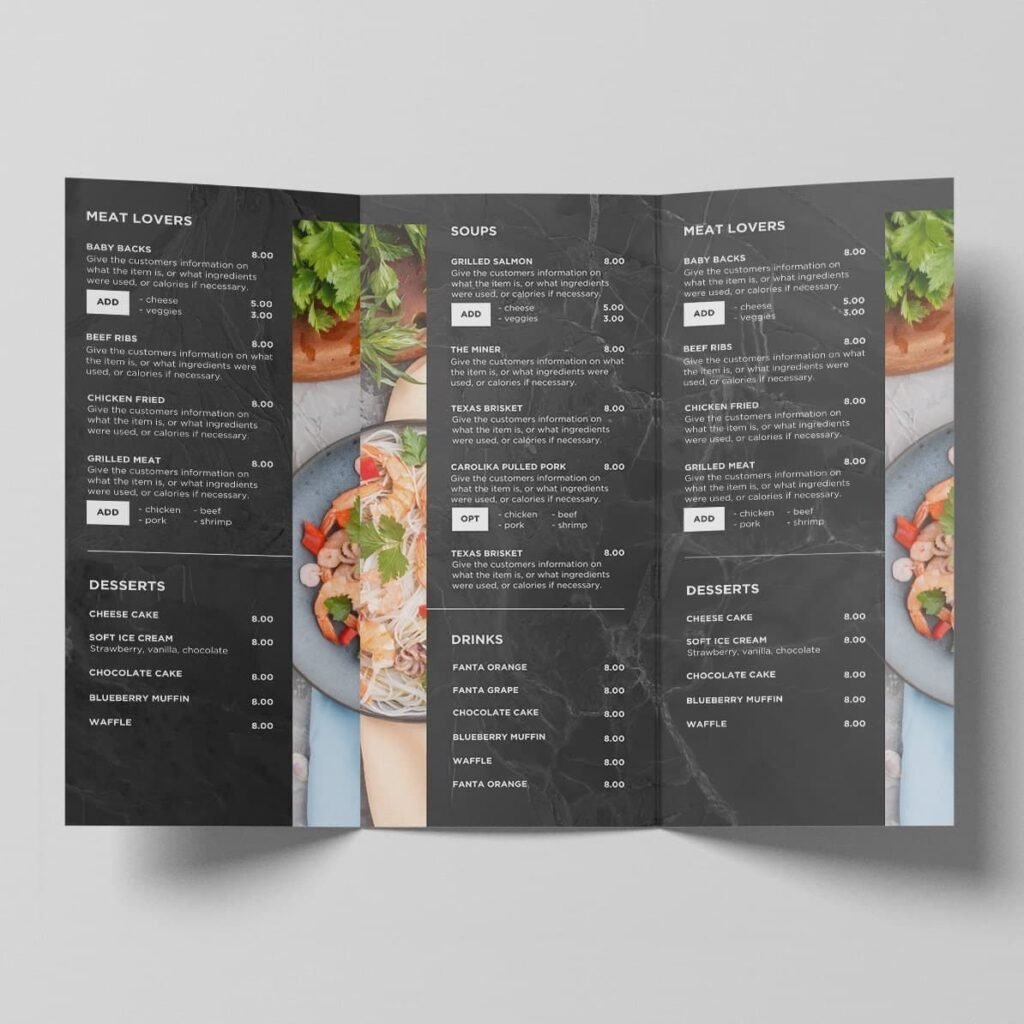 Black Printable Trifold Restaurant Takeout To Go Menu Brochure Canva Template