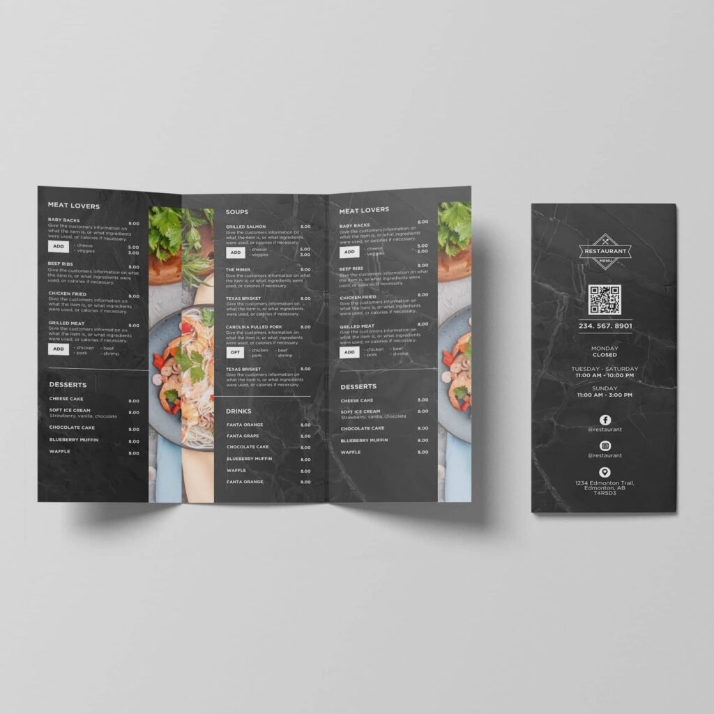 Black Printable Trifold Restaurant Takeout To Go Menu Brochure Canva Template