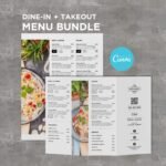 White Table Menu and Matching Takeout Menu Canva Template Bundle