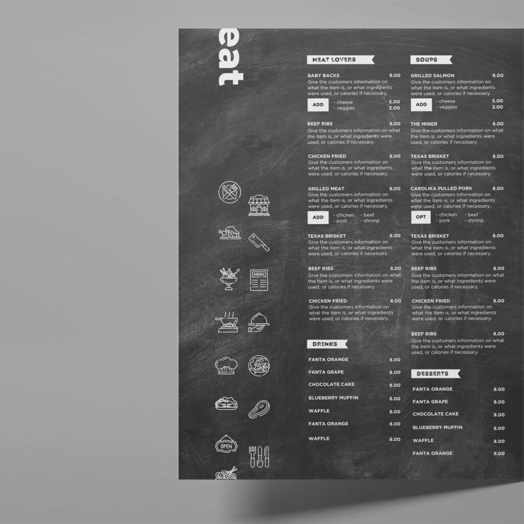 Chalkboard Table Dine-in Menu and Matching Takeout Menu Canva Template Bundle