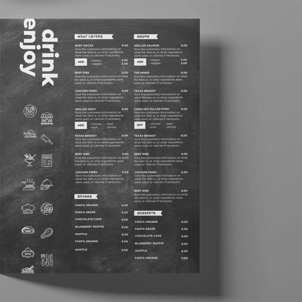 Chalkboard Table Dine-in Menu and Matching Takeout Menu Canva Template Bundle