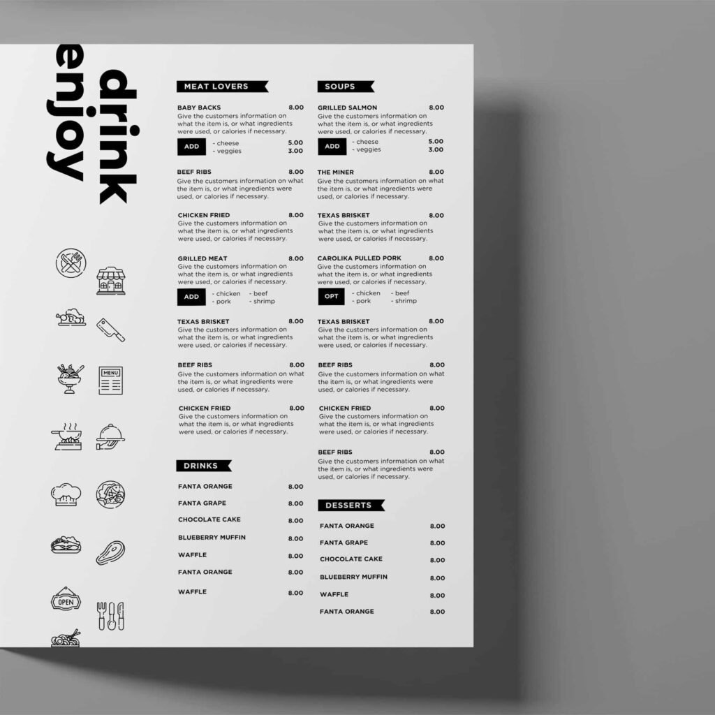 Simple White Table DIY Menu and Matching Takeout Menu Canva Template Bundle