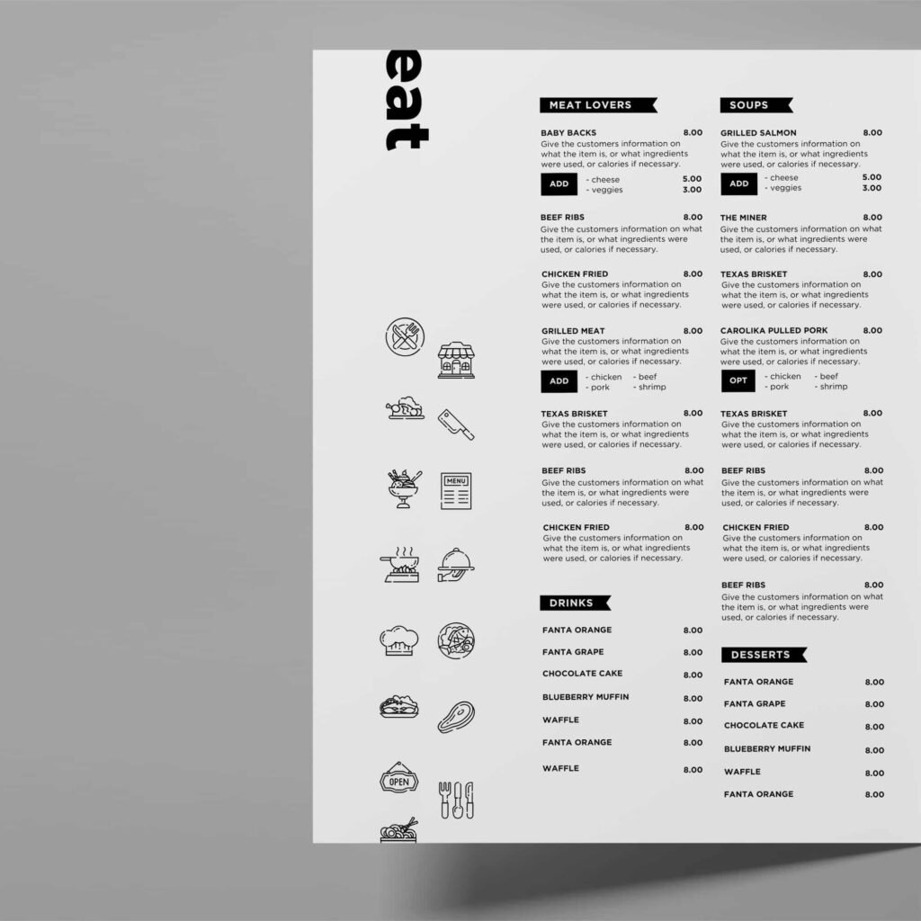 Simple White Table DIY Menu and Matching Takeout Menu Canva Template Bundle
