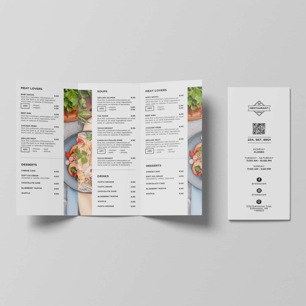 White Vertical TV Digital Menu Board and Matching Takeout Menu Canva Template Bundle