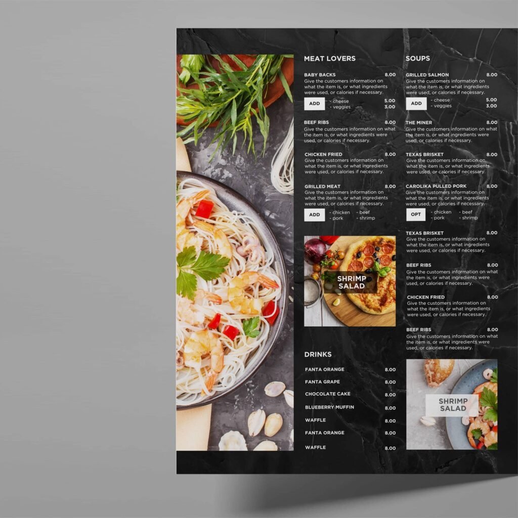 Black Table Menu and Matching Takeout Menu Canva Template Bundle