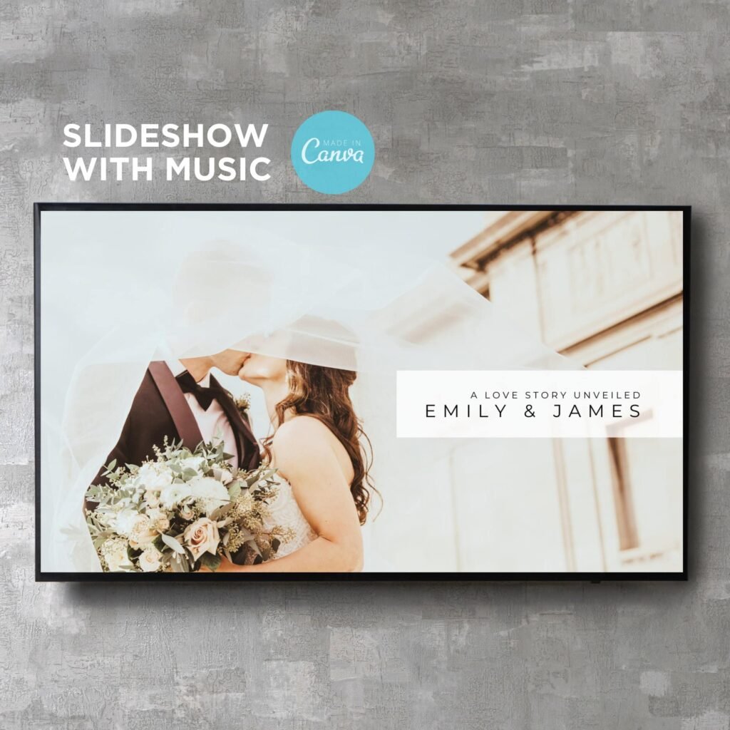 Digital Wedding Slideshow Video Presentation Canva Template with Music