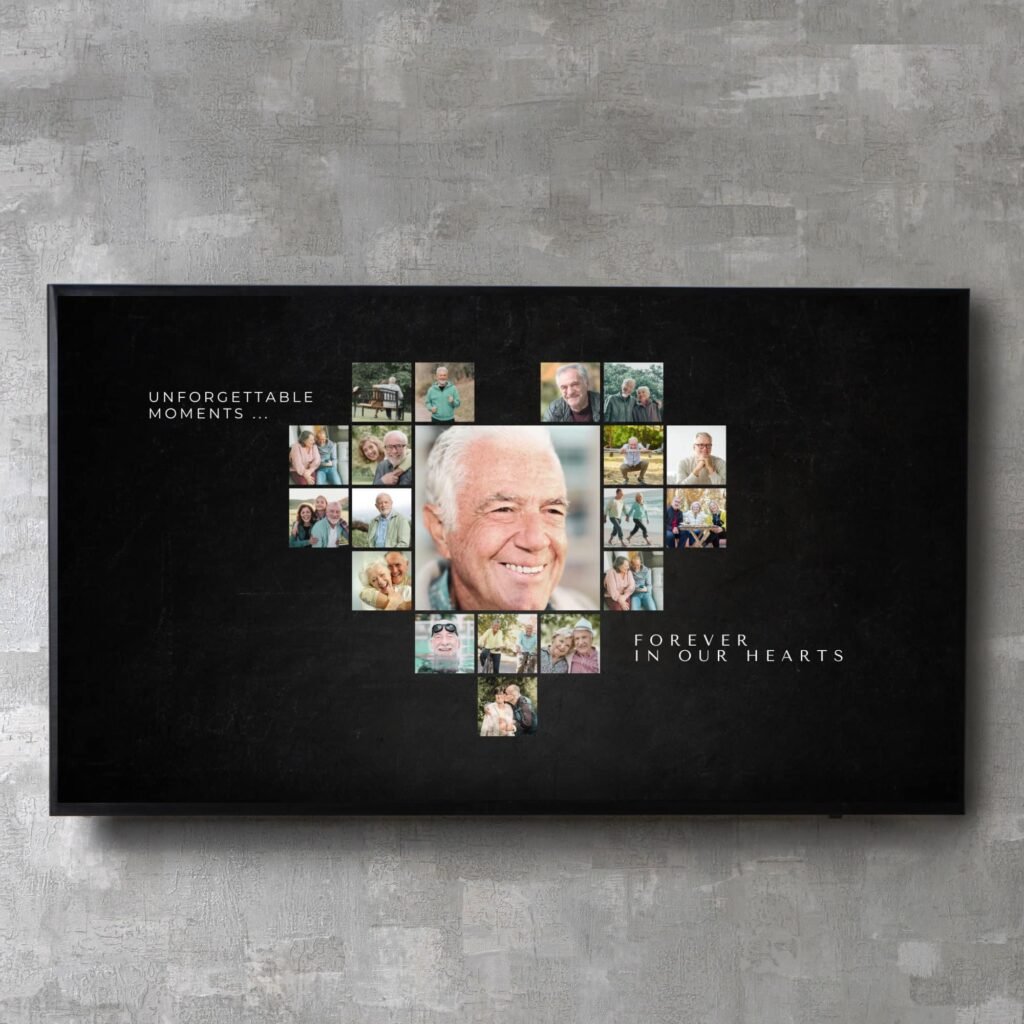 Black Digital Funeral Slideshow Video Presentation Canva Template with Music