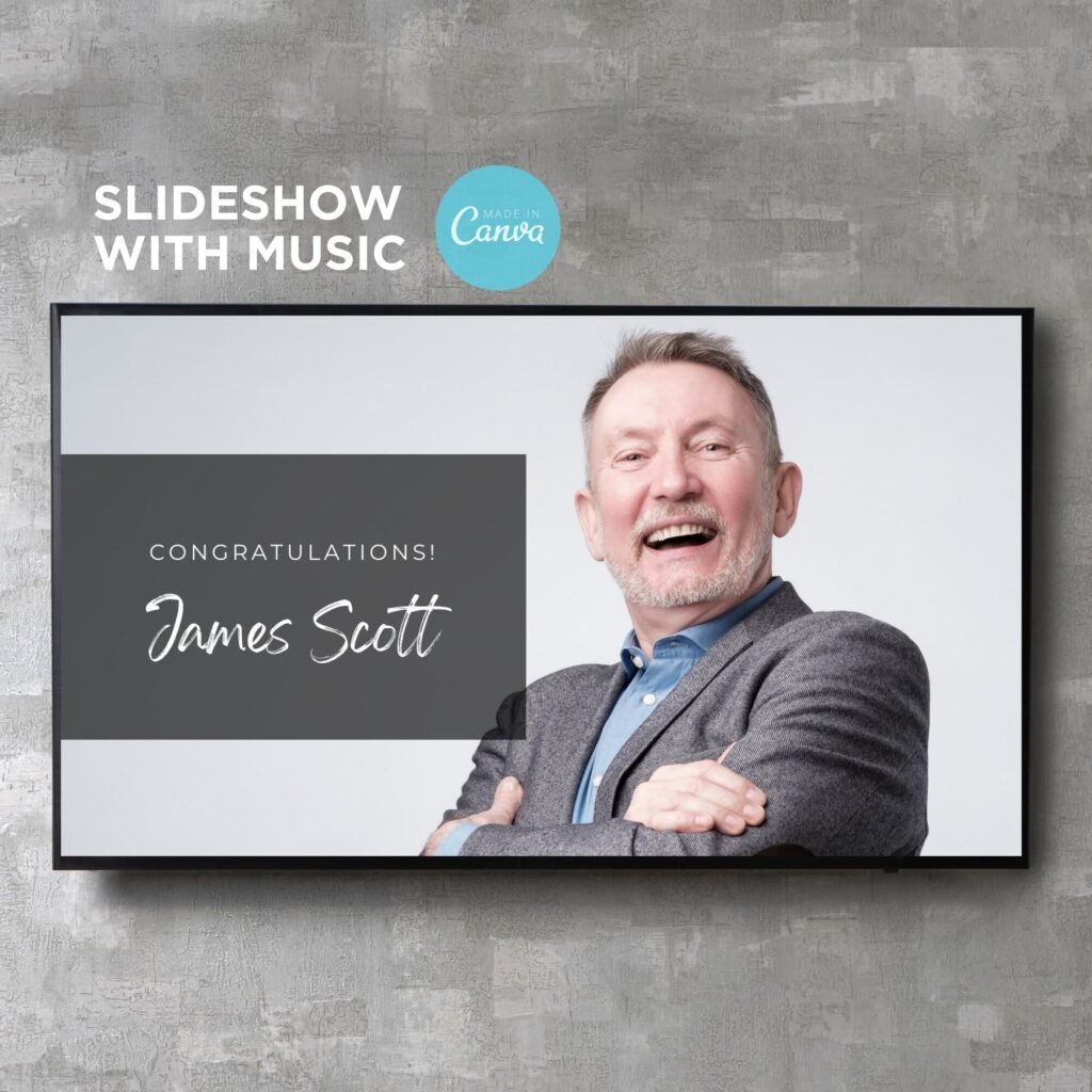 Digital Retirement Slideshow Video Presentation Canva Template with Music