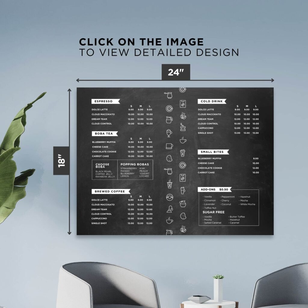 Printable Chalkboard Menu Board Horizontal Restaurant and Cafe Canva Template