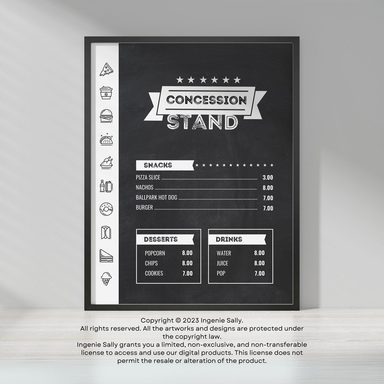 Concession Stand Menu Sign Template for Fast Food Pizza Burger Sandwich Ice Cream Juice Cafe Breakfast Drive Thru Food Truck Chalkboard - Image 2