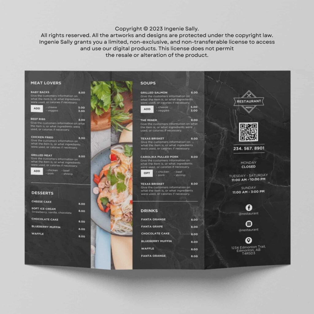 Black Table Menu and Matching Takeout Menu Canva Template Bundle
