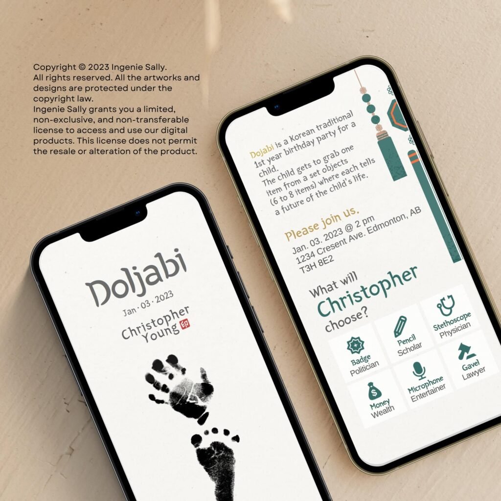 Digital Korean First Birthday Doljanchi Invitation Website Canva Template with Auto RSVP Tracker