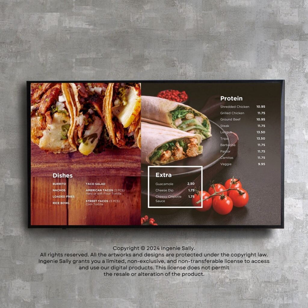 Mexican TV Digital Menu Board Horizontal Canva Template