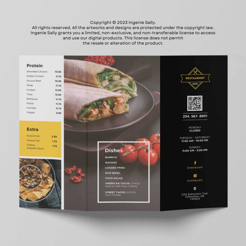 Printable Trifold Mexican Food Takeout Menu Brochure Canva Template