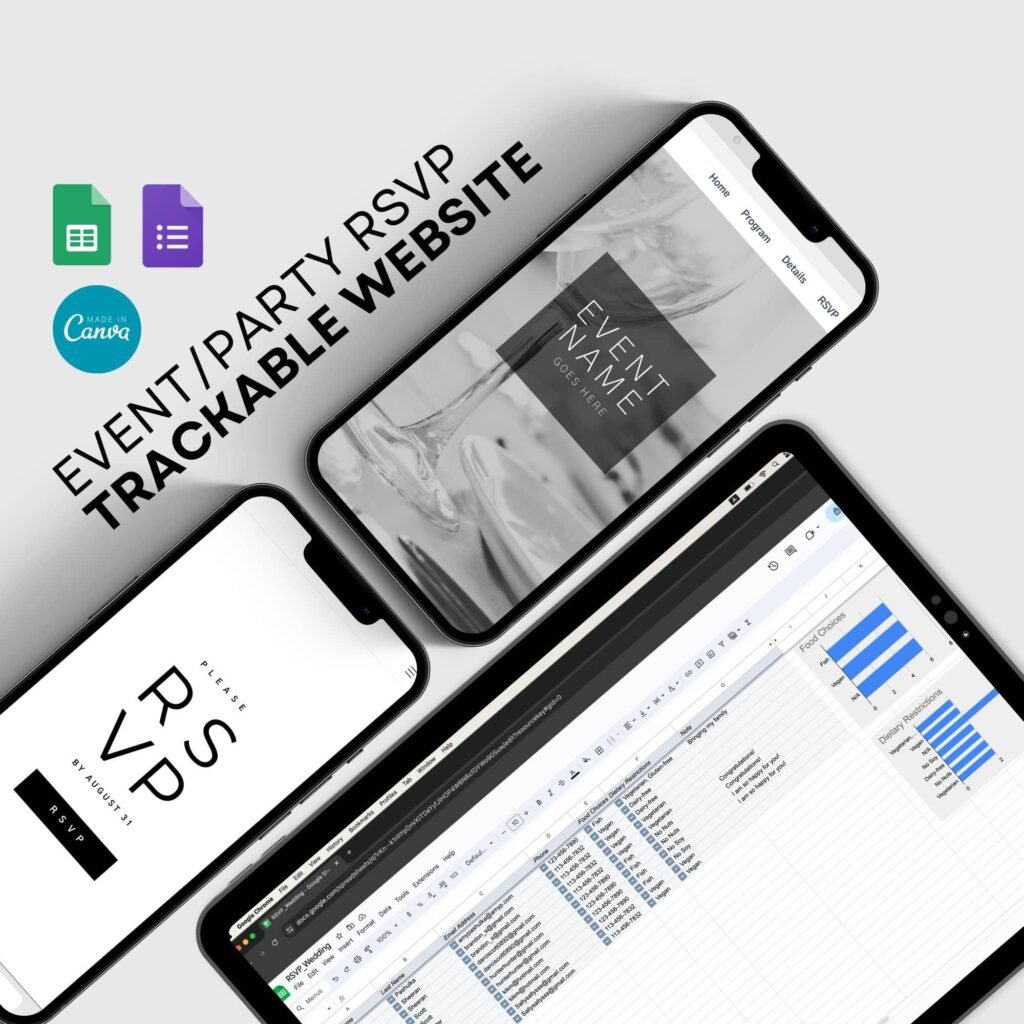 All in One Digital Event Invitation Website Canva Template with Auto RSVP Tracker for Life Celebration