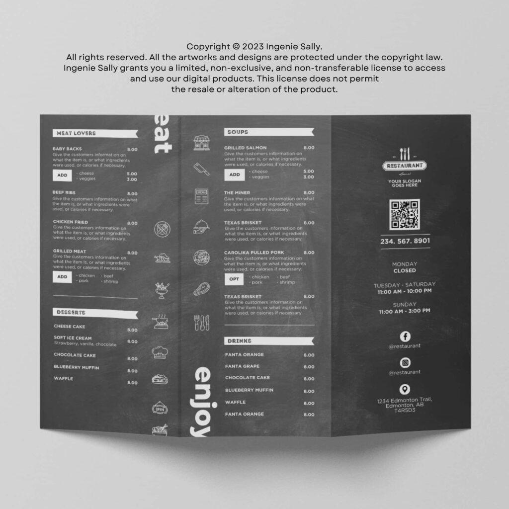 Chalkboard Printable Canva Trifold Brochure Restaurant Takeout Menu Template