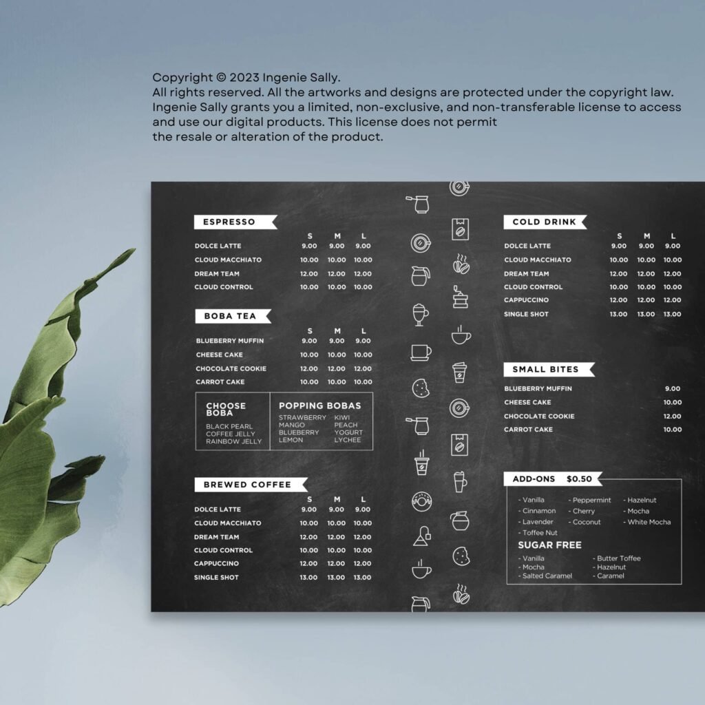 Printable Chalkboard Menu Board Horizontal Restaurant and Cafe Canva Template